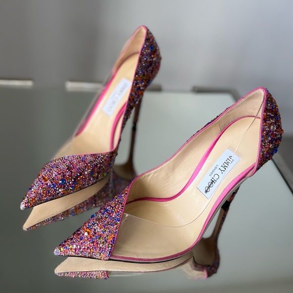 New JIMMY CHOO Cass 110 Clear Plexi Mini Multi Rainbow Crystal Pumps $2,495 39 - Picture 7 of 14